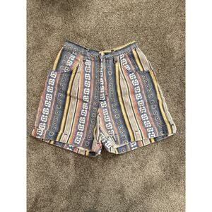 Vintage 90's Stampede High Rise Striped Boho Cuffed Retro Shorts, Sz 6